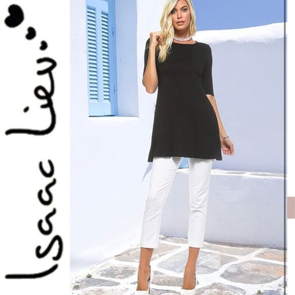 New Isaac Liev Minimalist Extra Long Black Tunic Shirt Small - Picture 1 of 5